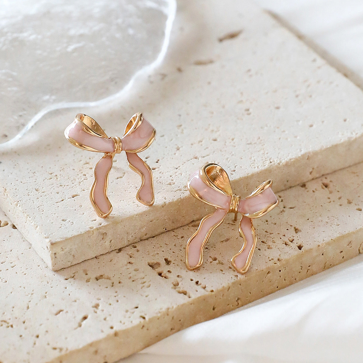 Pink bow earrings