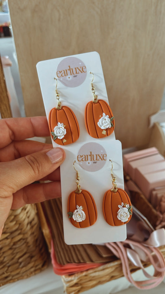 Floral pumpkin clay earrings