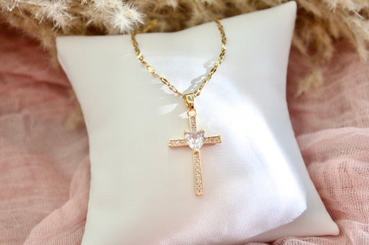 Heart in cross necklace